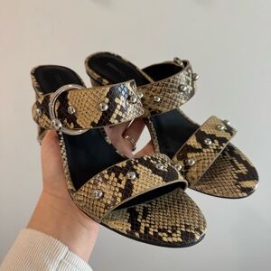 Rebecca Minkoff Amalthea Embossed-Snakeskin Leather Block-Heel Slides Size 8